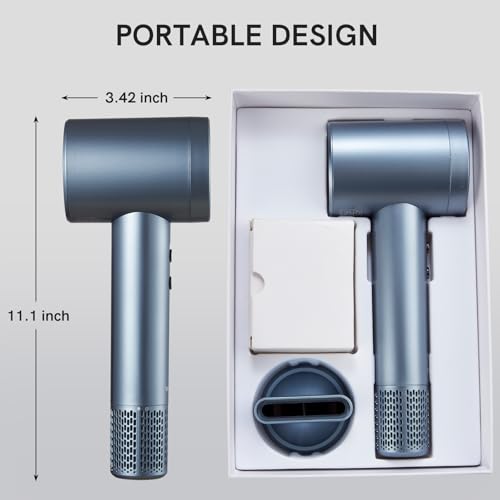 Cordless Ionic Hair Dryer with Digital Screen, 4 Mode Charging Blow Dryer with Magnetic Nozzle, Travel Hair Dryer for Women Kids Outdoor Camping Beaches (Silver)