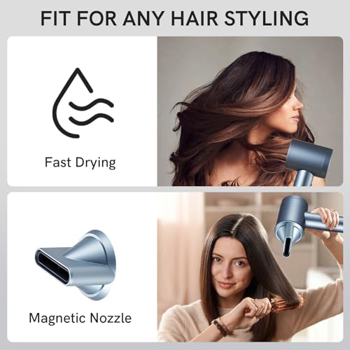 Cordless Ionic Hair Dryer with Digital Screen, 4 Mode Charging Blow Dryer with Magnetic Nozzle, Travel Hair Dryer for Women Kids Outdoor Camping Beaches (Silver)