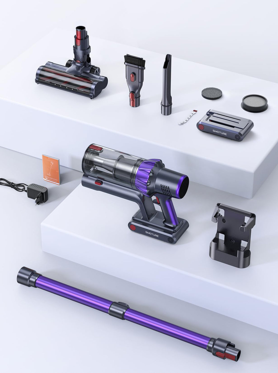 Cordless Vacuum Cleaner, 2 Batteries 110 Mins Runtime Vacuum Cleaners for Home, 40KPA 450W Stick Vacuum with Brushless Motor, Automatically Adjust Suction, Handheld Vacuum for Pet Hair/Carpet/Floor