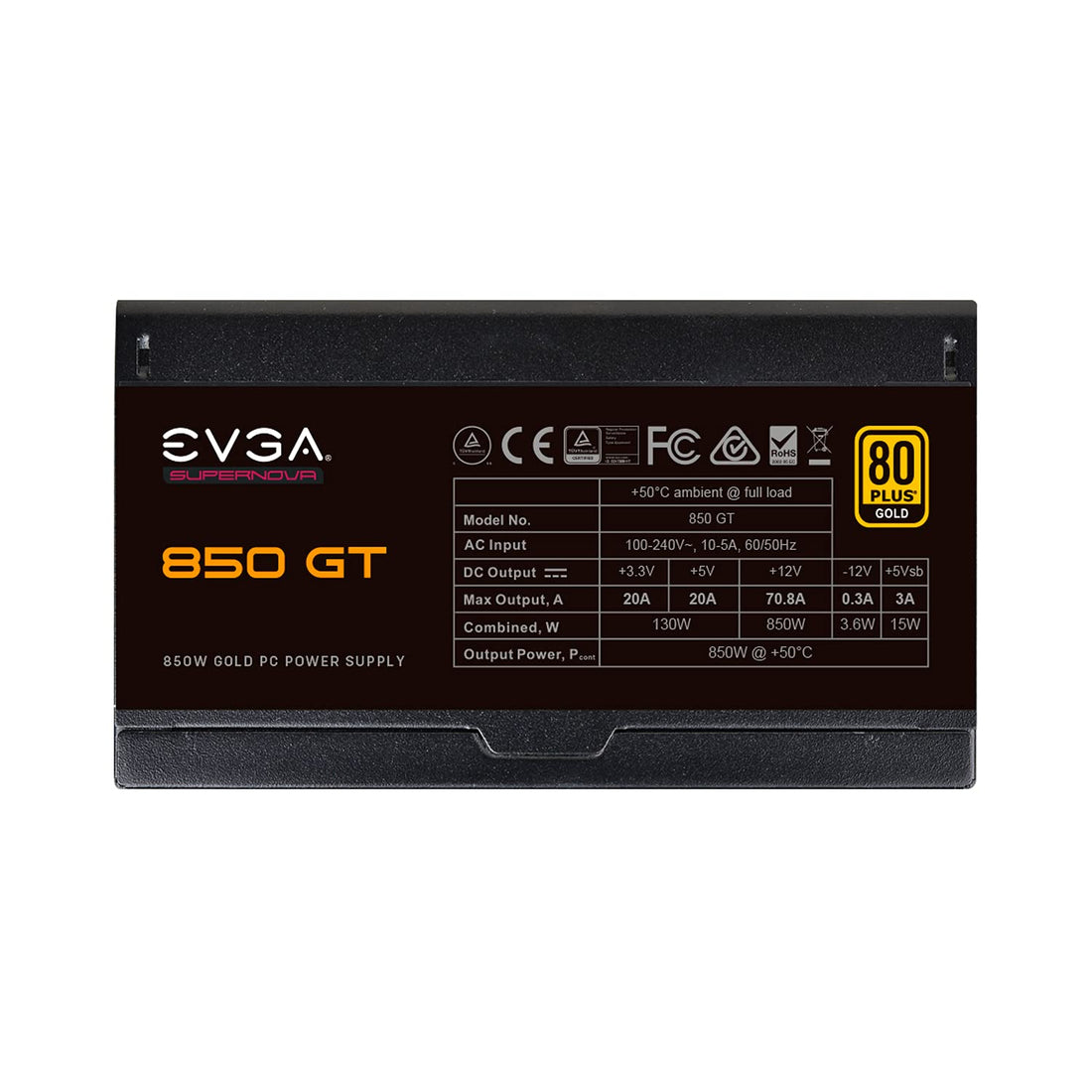 EVGA 850 GT, 80 Plus Gold 850W, Fully Modular, Auto Eco Mode with FDB Fan, 100% Japanese Capacitors, 7 Year Warranty, Includes Power ON Self Tester, Compact 150mm Size, Power Supply 220-GT-0850-Y1