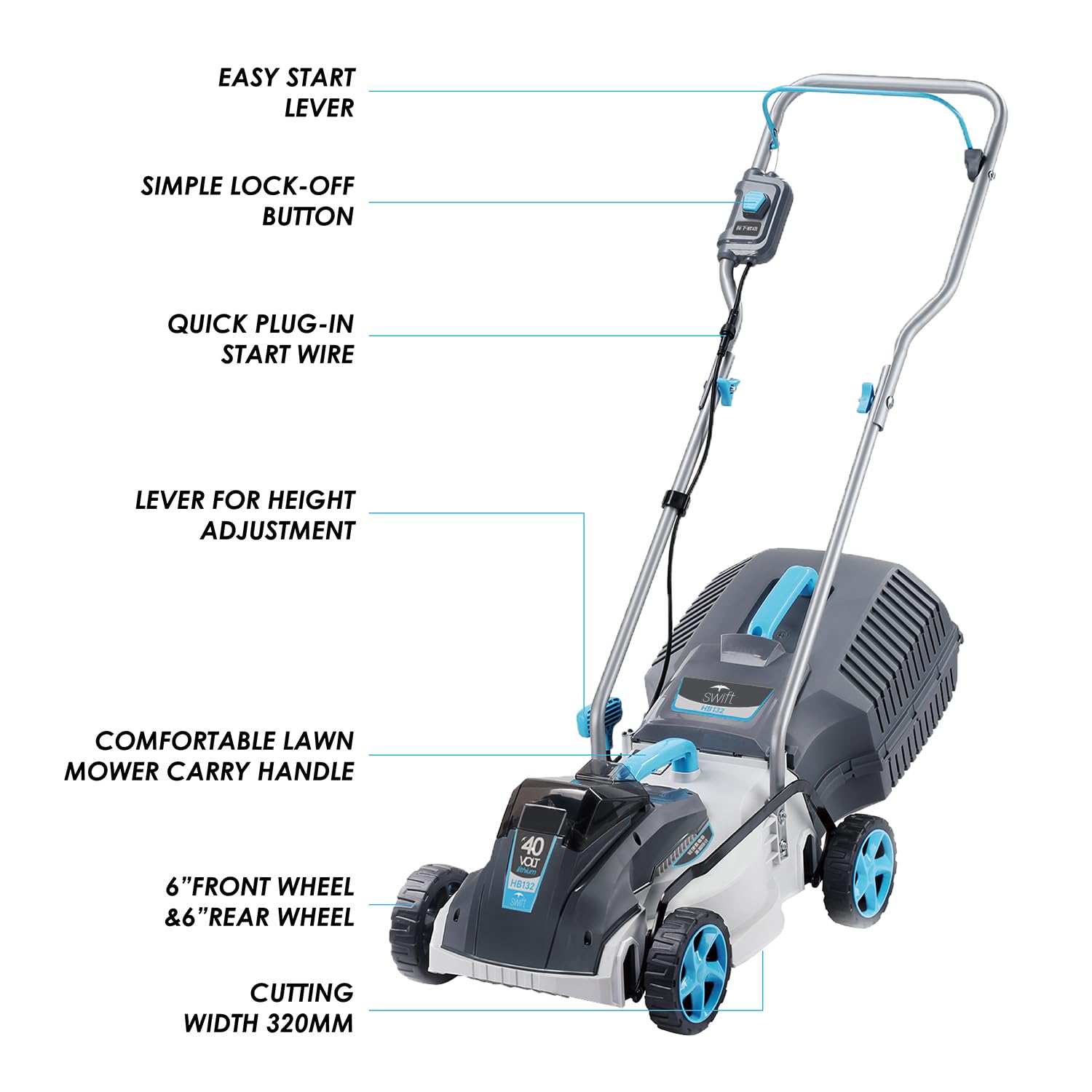 Cordless Lawn Mowers, 15 Inch Lightweight Lawn Mower, 40V Lithium-ion Lawnmower w/Brushless Motor, 5 Cutting Heights Adjustable -Low Noise 2 in 1 Push Mower
