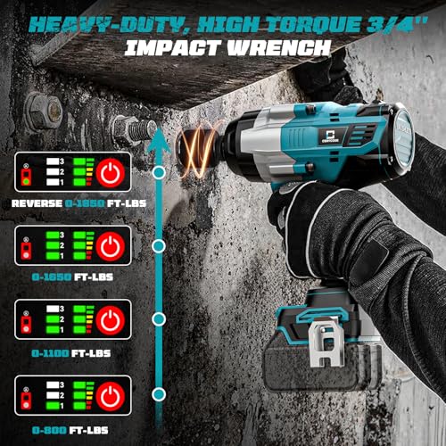 Cordless Impact Wrench 3/4 inch for Makita 18V Battery, 1850ft-lbs (2500N.m) Brushless Electric Impact Gun, High Torque Impact Driver, Bare Tool Only，for Heavy-Duty Automotive &amp; Industrial Tasks
