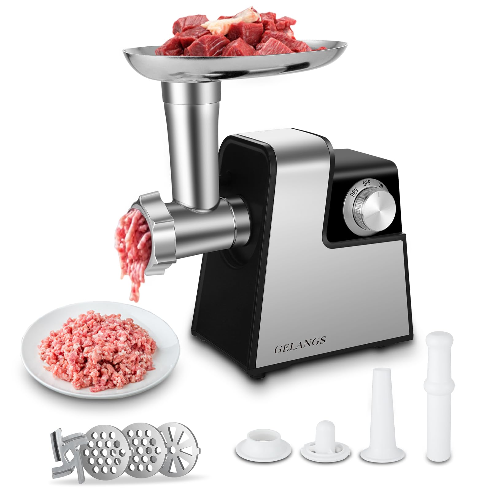 Electric Meat Grinder，350W(2800W Max) Sausage Stuffer Maker with Sausage Stuffer Tubes &amp; Kubbe Kit，Food Grinder with Blade &amp; 3 Plates For Home Kitchen Use