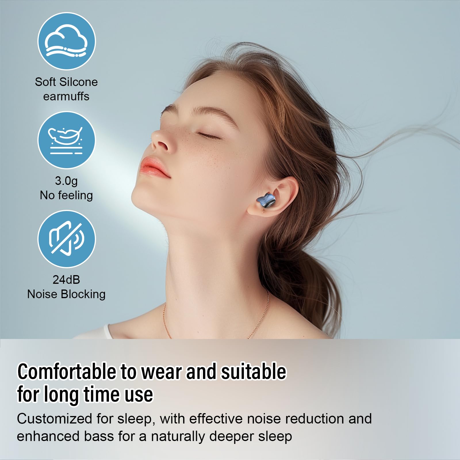 DUSONLAP Sleep Earbuds Bluetooth 5.4 in Ear Light-Weight Headphones, Mini Sleep Headphones Small Design for Side Sleepers, 47H Playtime with Charging Case, Clear Calls Earphones, Gray Blue