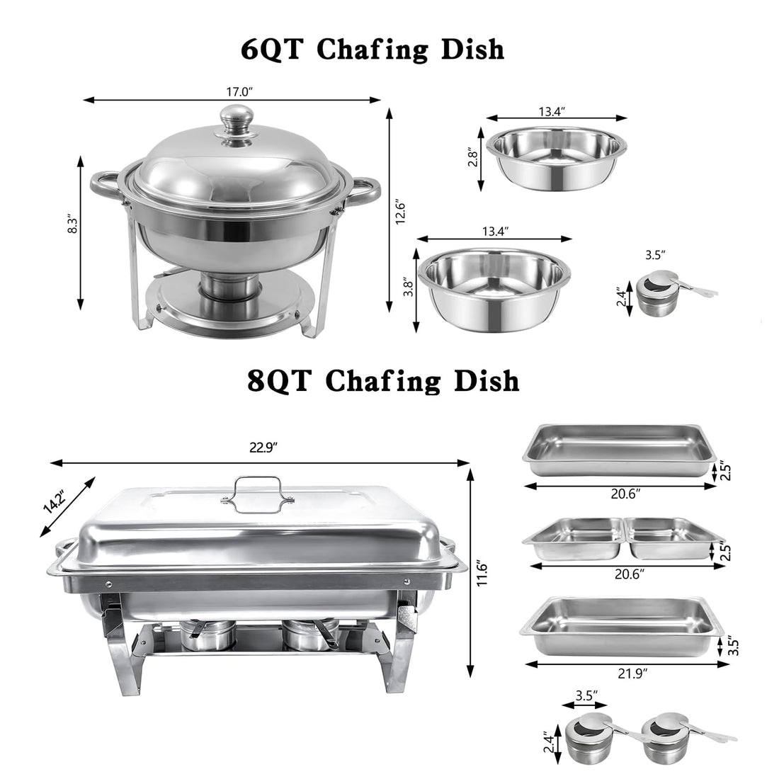 EVGTTI Chafing Dish Buffet Set 12 Pack, Buffet Servers and Food Warmers Chafing Servers for Parties Catering Wedding (4 Packs 6QT Round+4 Packs 8QT 1/2 Size Retangular+4 Packs 8QT 1/1 Size Retangular)