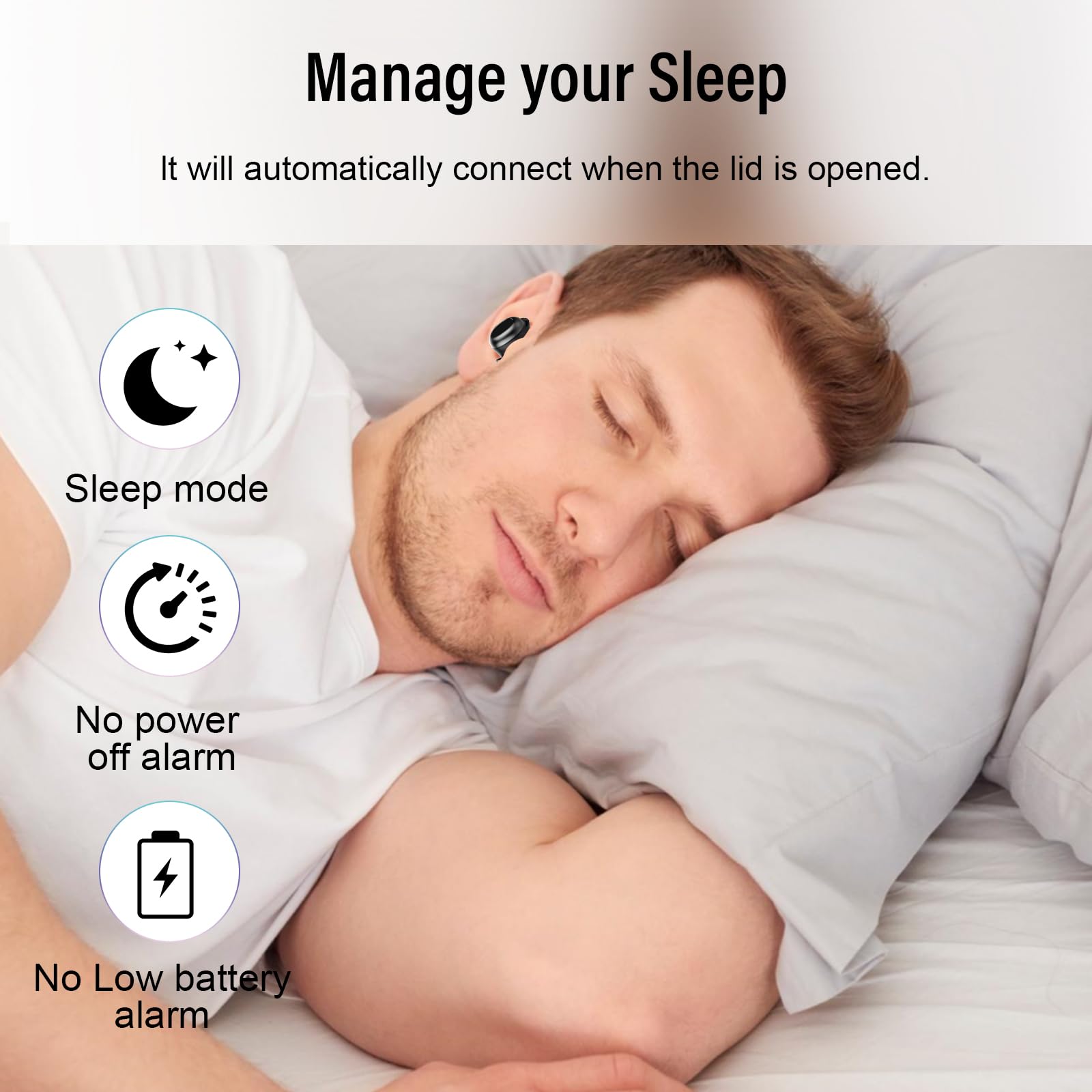 DUSONLAP Sleep Earbuds Bluetooth 5.4 in Ear Light-Weight Headphones, Mini Sleep Headphones Small Design for Side Sleepers, 47H Playtime with Charging Case, Clear Calls Earphones, Mysterious Black