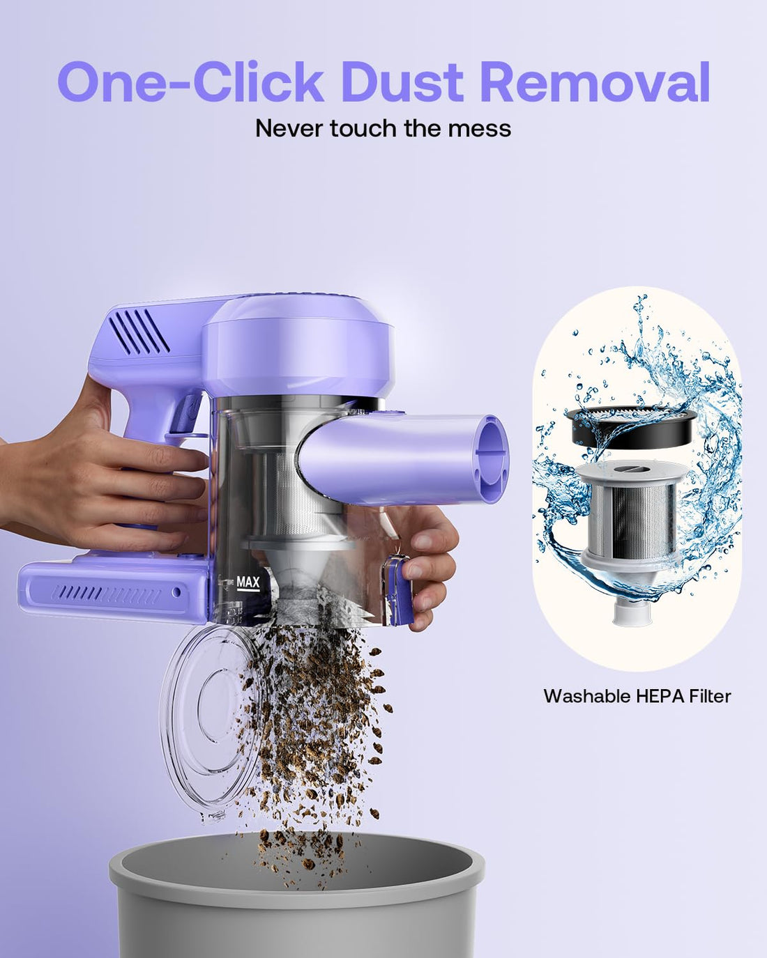 Cordless Vacuum Cleaner, 40Kpa 45Mins Vacuum Cleaners for Home, 8-in-1 Lightweight Stick Vacuum with Powerful Suction, Anti-tangle Wireless Vacuum for Carpet, Tile, Pet Hair, Hardwood Floors, Purple