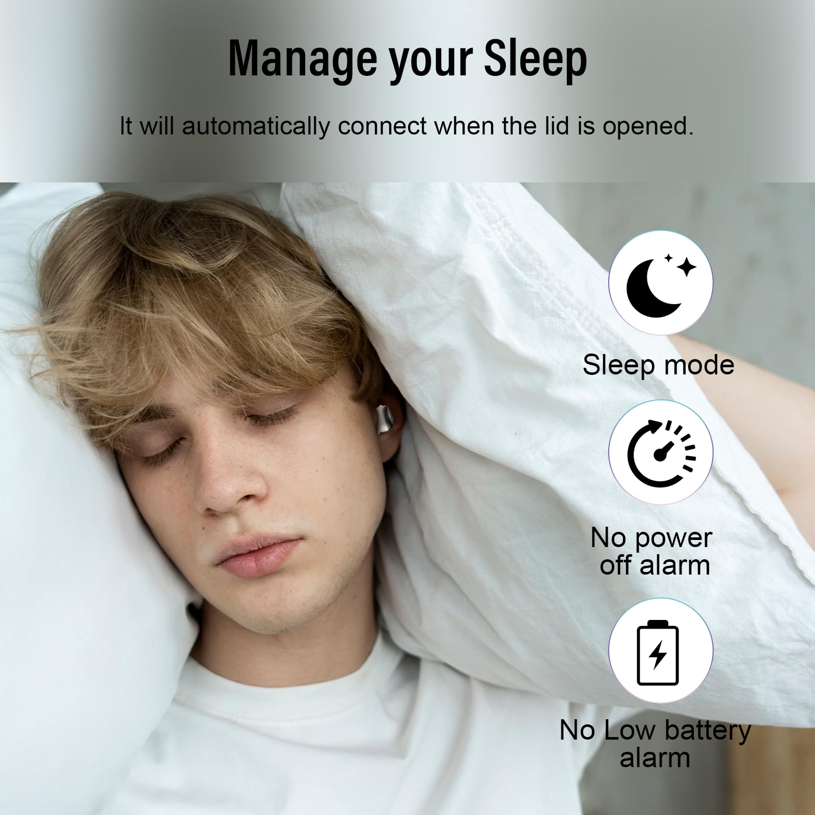 DUSONLAP Sleep Earbuds Bluetooth 5.4 in Ear Light-Weight Headphones, Mini Sleep Headphones Small Design for Side Sleepers, 47H Playtime with Charging Case, Clear Calls Earphones, Warm White