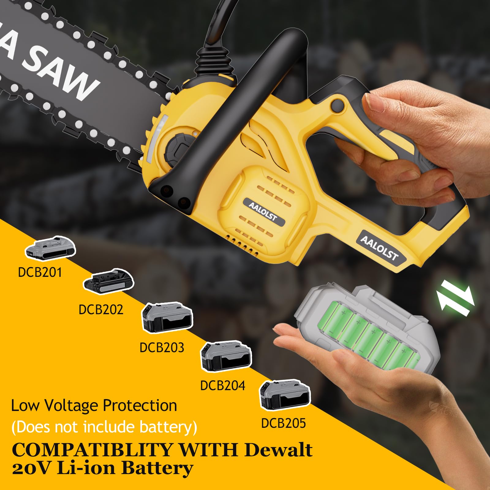 Cordless Chainsaw for DeWalt 20v Battery,12" Chain Saw Oil Lubrication System with Security Lock, Handheld Electric Chainsaw for Wood Cutting,Tree Trimming Branches(Battery Not Included)