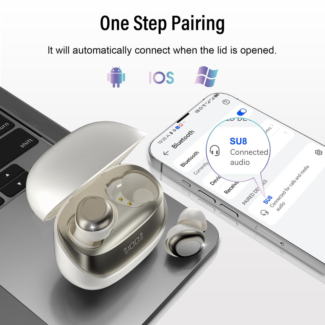 DUSONLAP Sleep Earbuds Bluetooth 5.4 in Ear Light-Weight Headphones, Mini Sleep Headphones Small Design for Side Sleepers, 47H Playtime with Charging Case, Clear Calls Earphones, Warm White