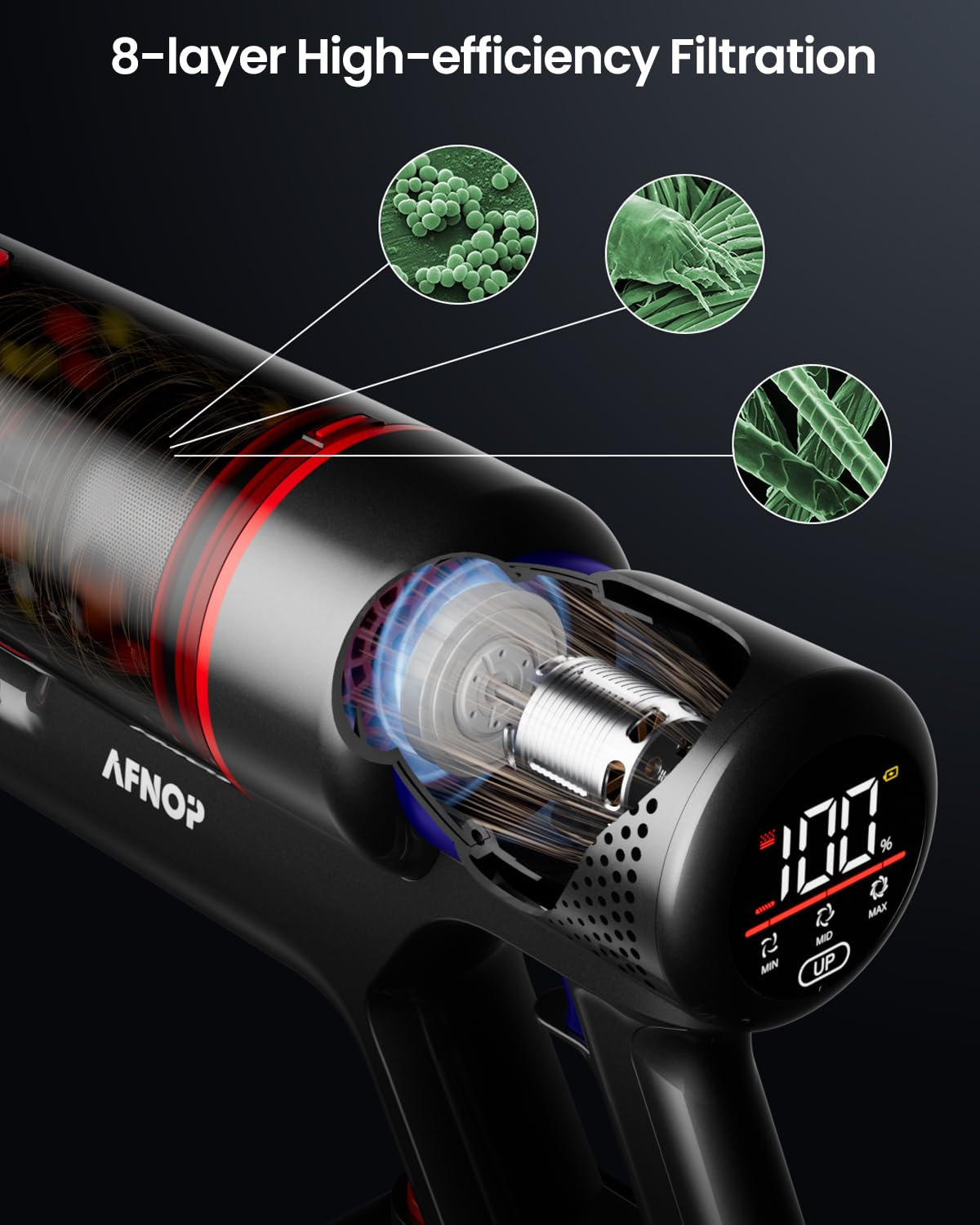 Cordless Vacuum Cleaner, 45Kpa 550W 65Mins Vacuum Cleaners for Home, Stick Vacuum with LED Touch Screen, Anti-tangle Wireless Vacuum, Rechargeable Cordless Vacuum for Pet Hair, Carpet, Hardwood Floor