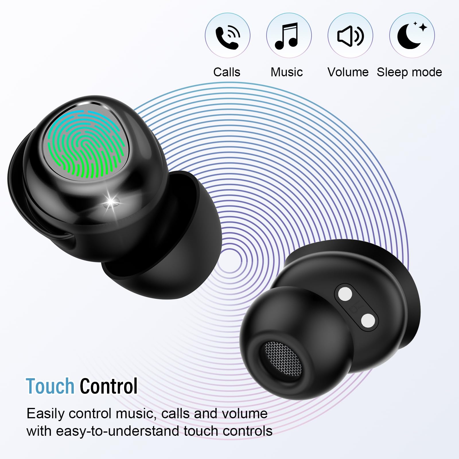 DUSONLAP Sleep Earbuds Bluetooth 5.4 in Ear Light-Weight Headphones, Mini Sleep Headphones Small Design for Side Sleepers, 47H Playtime with Charging Case, Clear Calls Earphones, Mysterious Black
