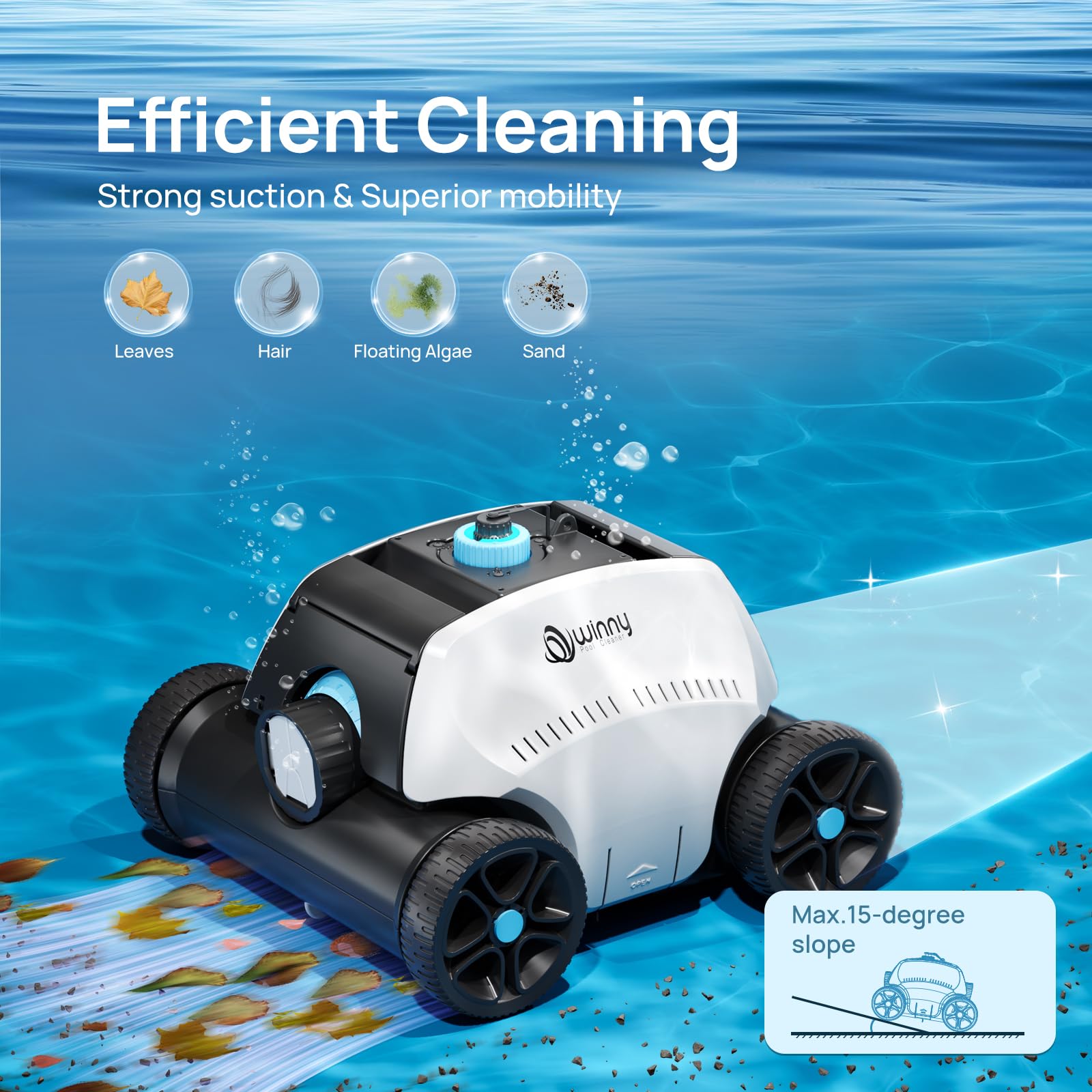 Cordless Robotic Pool Vacuum, Above Ground Pool Vacuum,Powerful Suction&amp;130mins Running Time,6600mAh Battery, Ideal for Flat Above Pools Up to 1300 Sq.ft