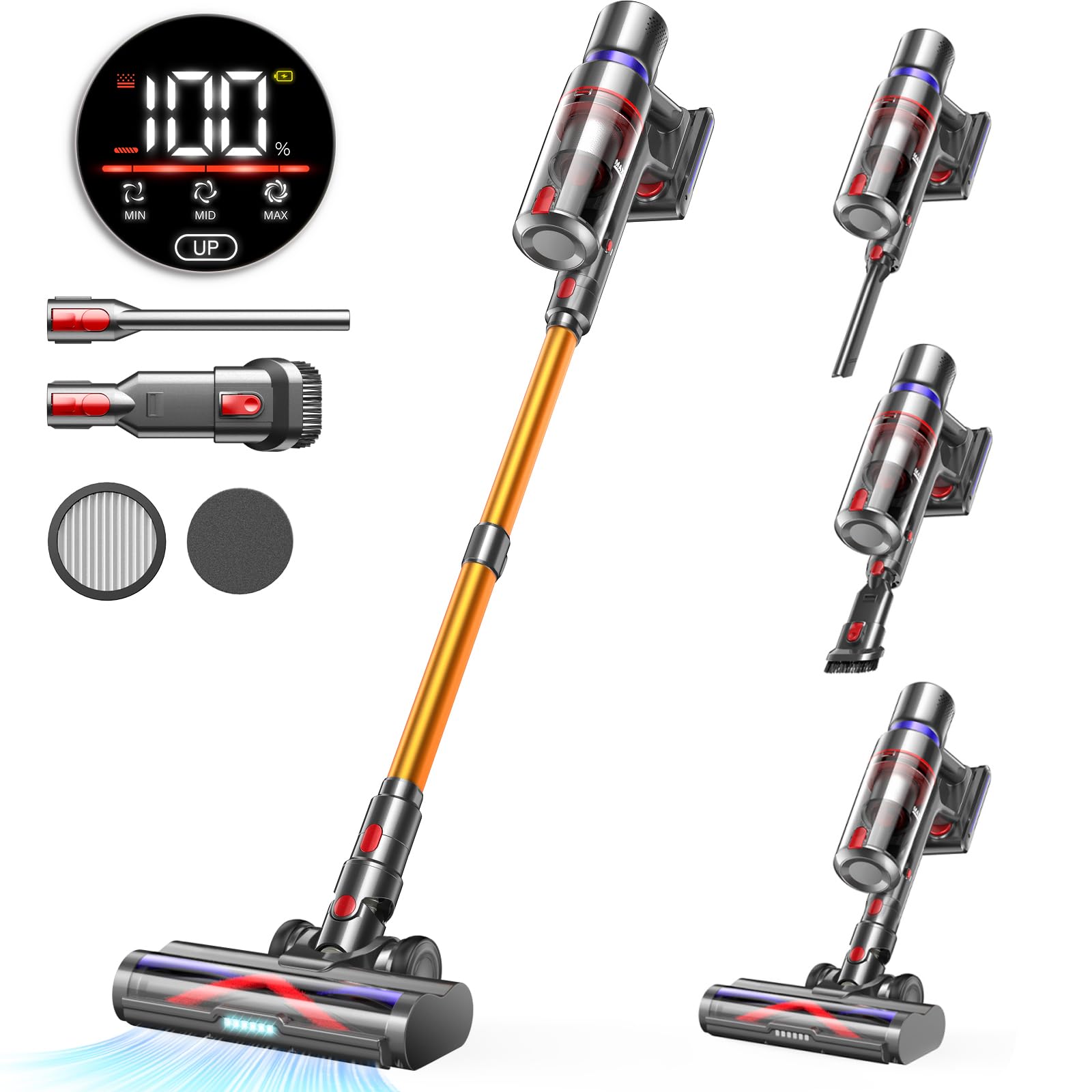 Cordless Vacuum Cleaner, 45Kpa 550W 65Mins Vacuum Cleaners for Home, Stick Vacuum with LED Touch Screen, Anti-tangle Wireless Vacuum, Rechargeable Cordless Vacuum for Pet Hair, Carpet, Hardwood Floor