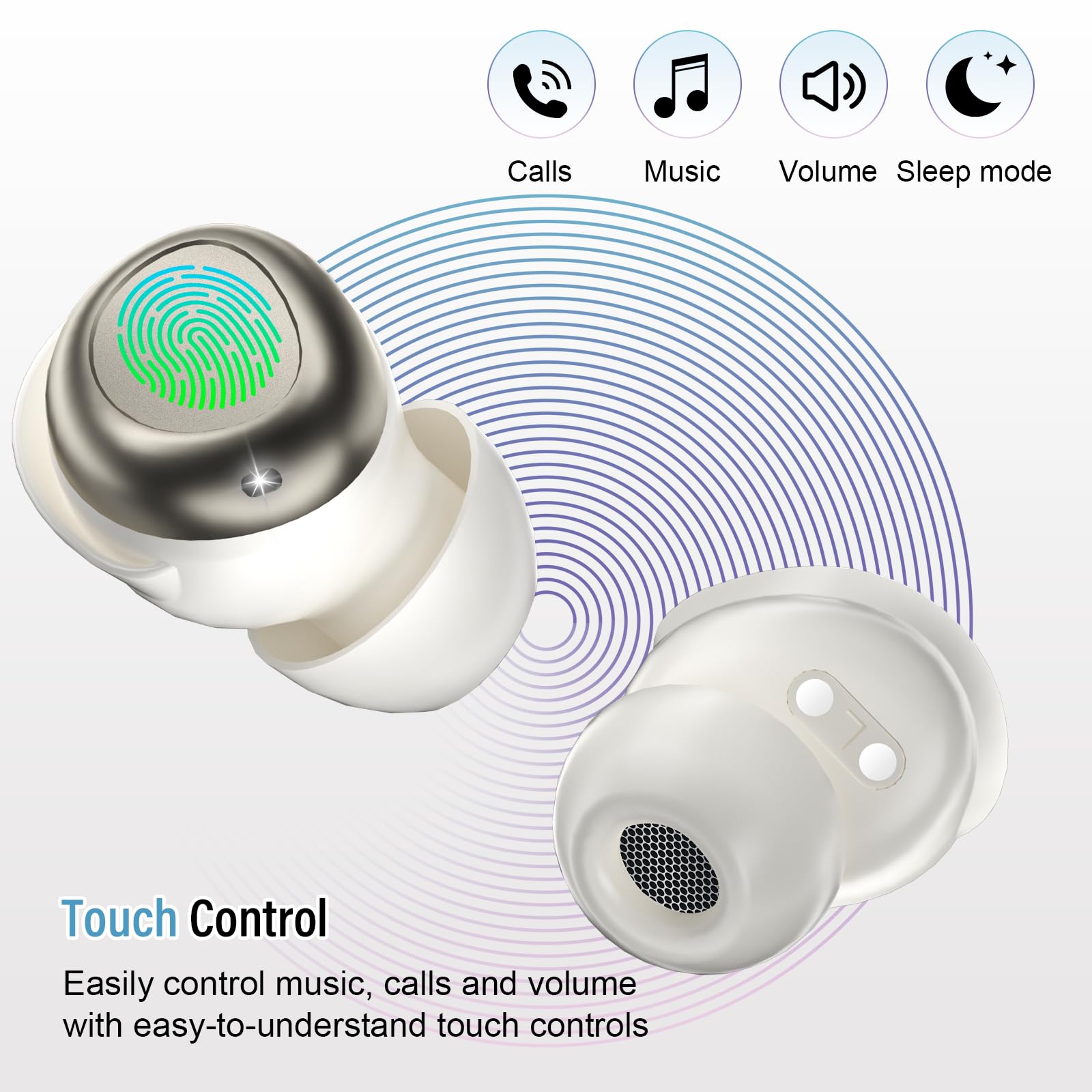 DUSONLAP Sleep Earbuds Bluetooth 5.4 in Ear Light-Weight Headphones, Mini Sleep Headphones Small Design for Side Sleepers, 47H Playtime with Charging Case, Clear Calls Earphones, Warm White