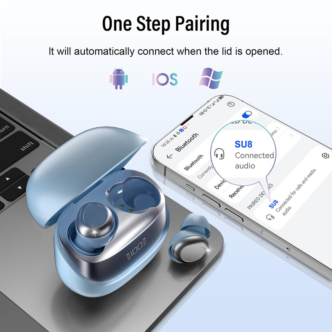 DUSONLAP Sleep Earbuds Bluetooth 5.4 in Ear Light-Weight Headphones, Mini Sleep Headphones Small Design for Side Sleepers, 47H Playtime with Charging Case, Clear Calls Earphones, Gray Blue