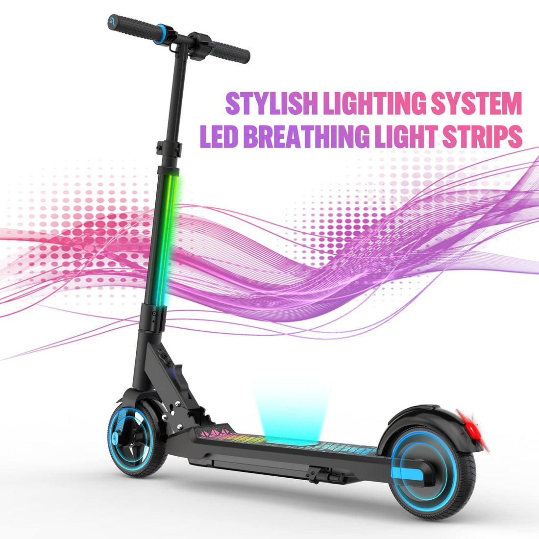 EVERCROSS EV06C Foldable Electric Scooter for Kids Ages 6-12, Up to 9.3 MPH &amp; 5 Miles, LED Display, Colorful LED Lights, Lightweight (Black Pink)