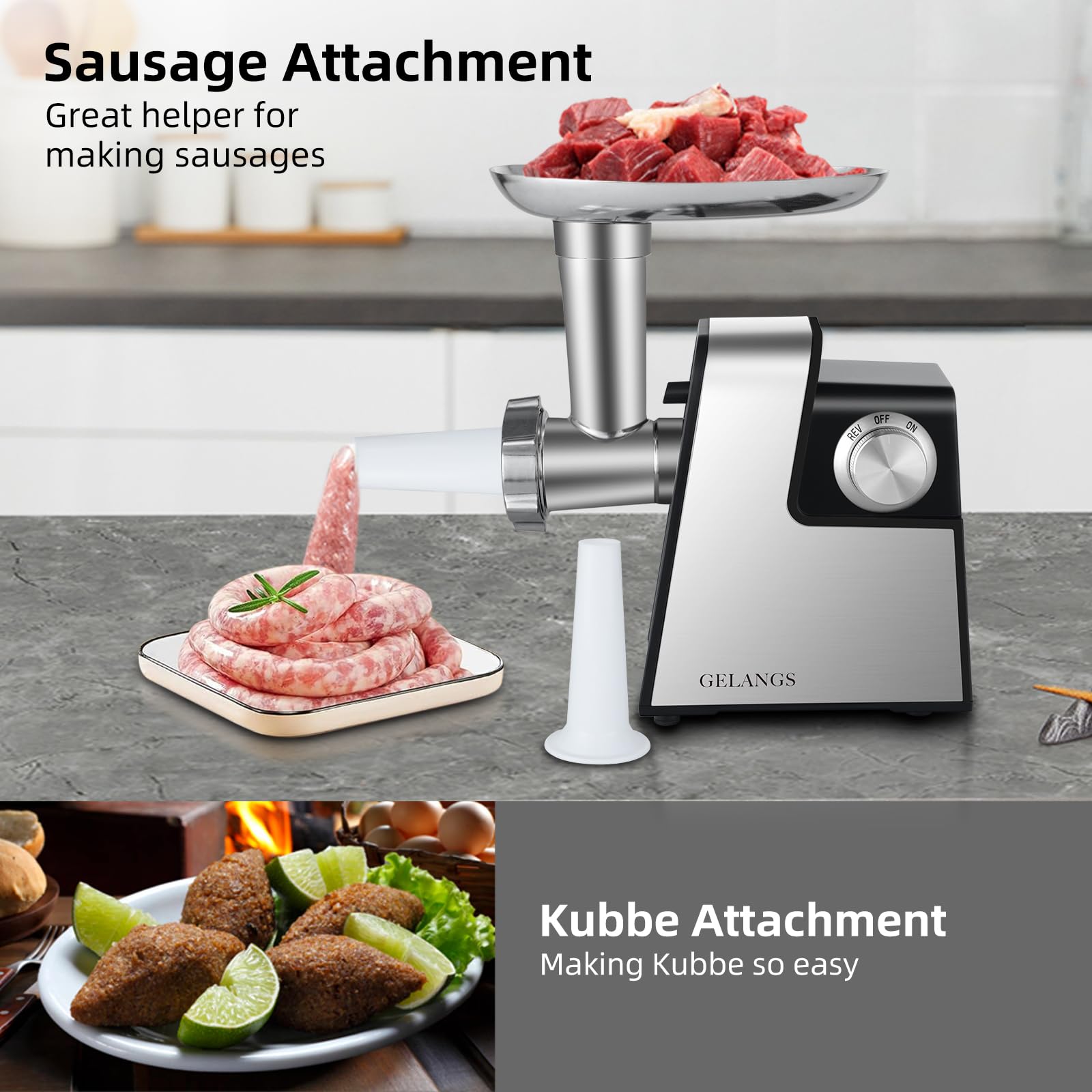 Electric Meat Grinder，350W(2800W Max) Sausage Stuffer Maker with Sausage Stuffer Tubes &amp; Kubbe Kit，Food Grinder with Blade &amp; 3 Plates For Home Kitchen Use