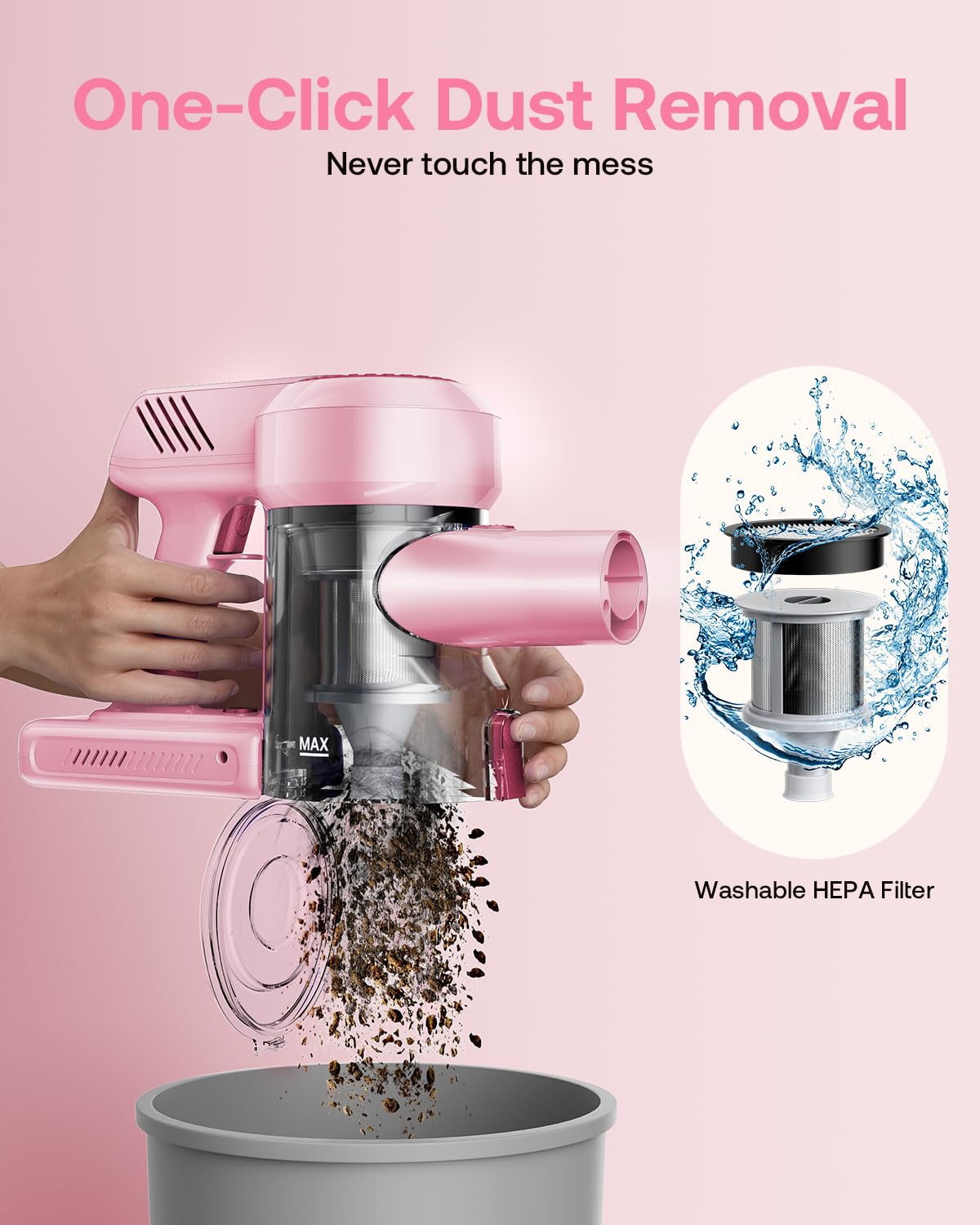 Cordless Vacuum Cleaner, 40Kpa 45Mins Vacuum Cleaners for Home, 8-in-1 Lightweight Stick Vacuum with Powerful Suction, Anti-tangle Wireless Vacuum for Carpet, Tile, Pet Hair, Hardwood Floors, Pink