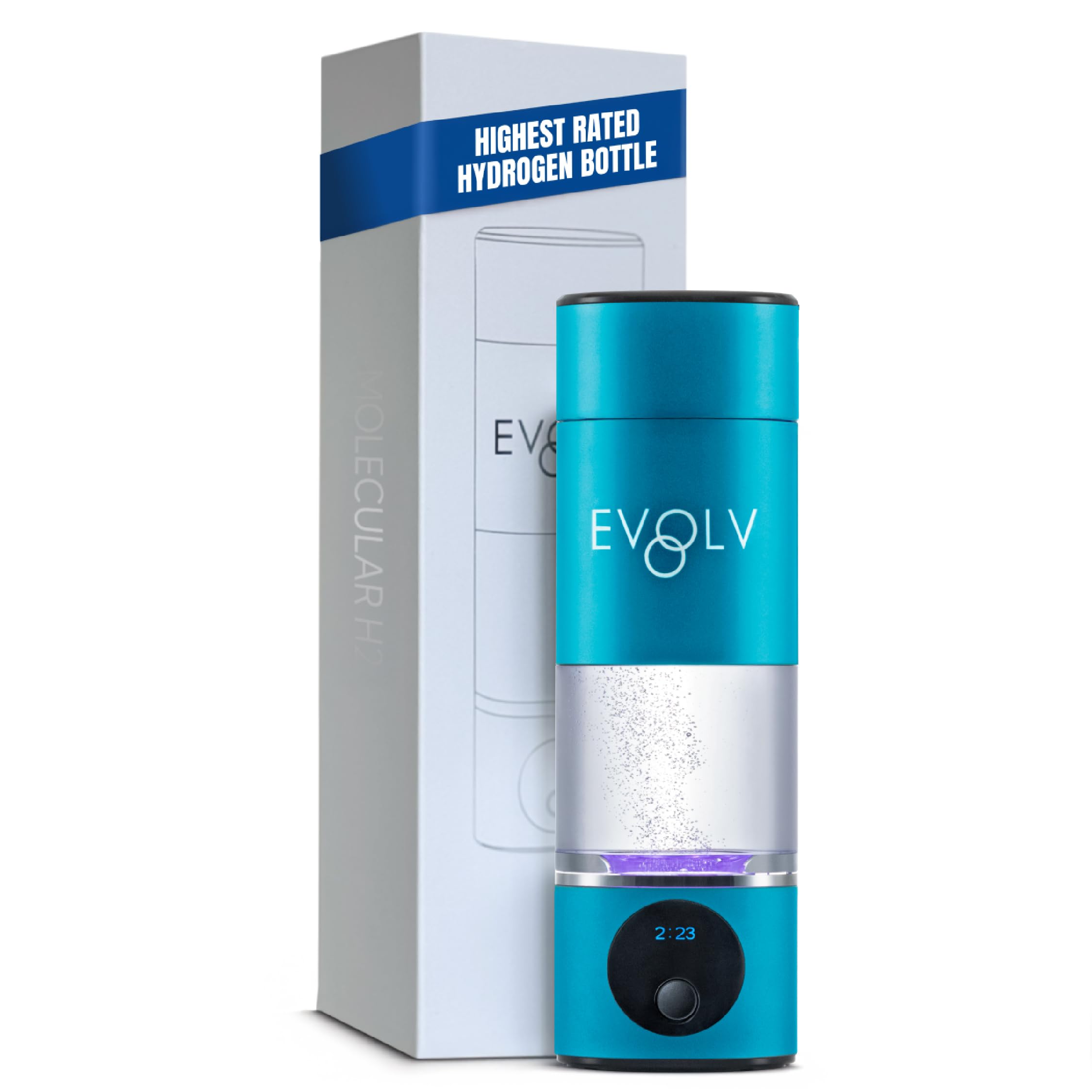 EVOLV Hydrogen Water Bottle Generator – SPE &amp; PEM Water Ionizer 5.42PPM, Highest Concentrated Dose – 8oz Hydrogenated Water Bottle for Improved Energy &amp; Inflammation Support - Easy to Use, Turquoise