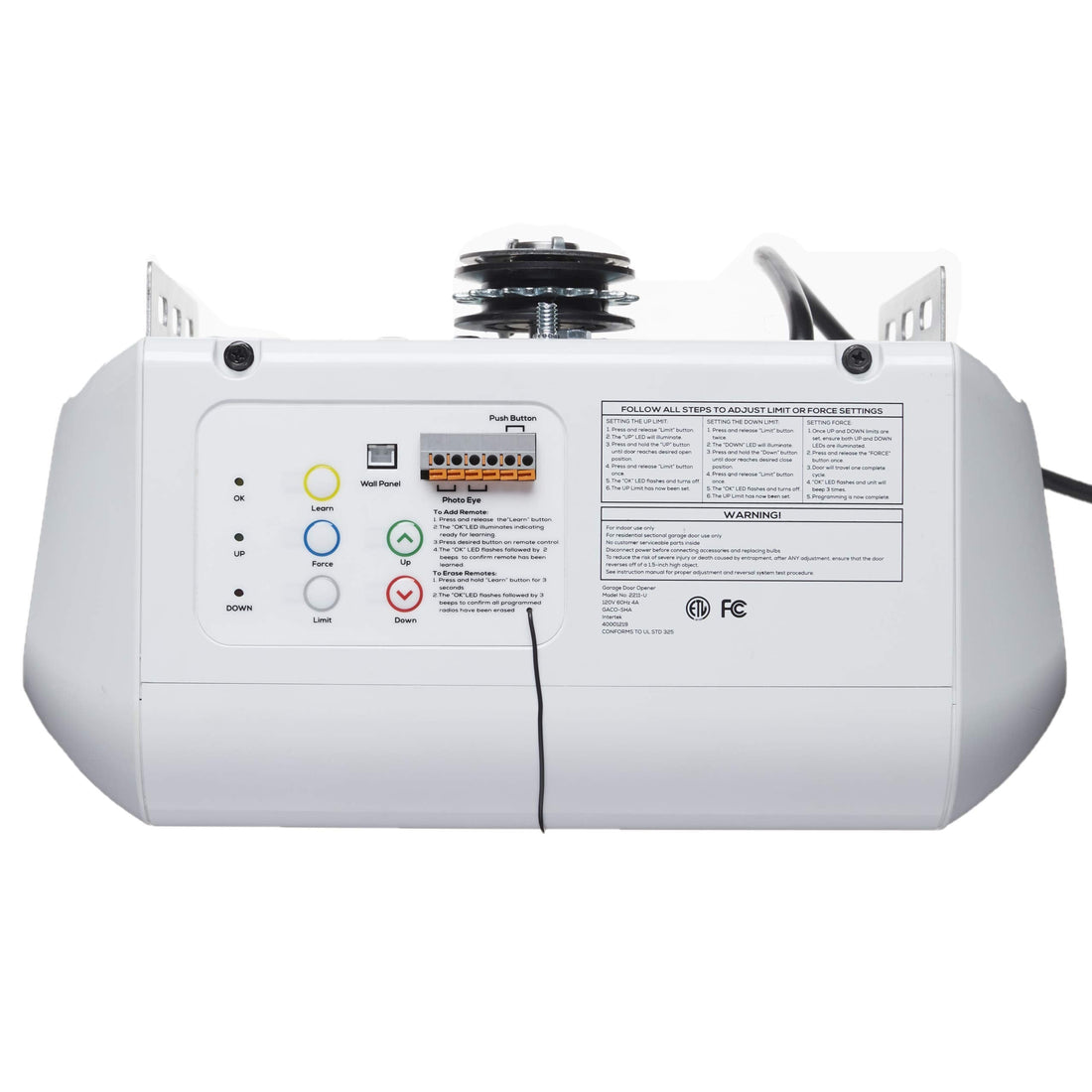 Everlift BU250 Sectional Garage Door Opener with Battery Backup, Heavy-Duty Chain Drive for Single or Double Doors, Wall Mount, and Remote Garage Opener, Quick and Easy Installation, White