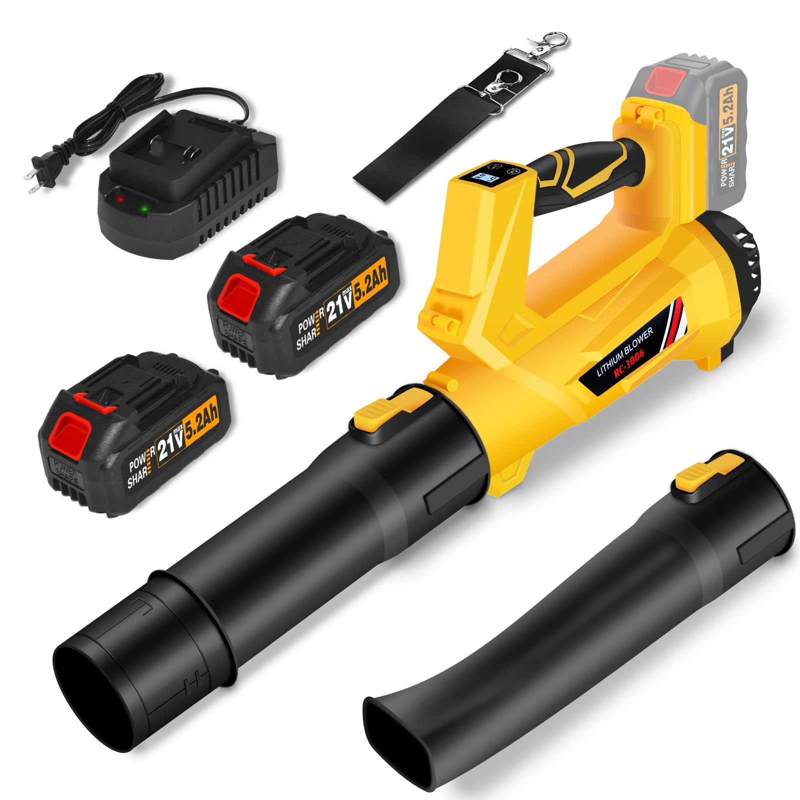 Cordless Leaf Blower, 6 Speed Modes Electric Leaf Blower Max Wind Speed 150 mph, 500 cfm, Digital Display Leaf Blower Cordless with 2*21V 5.2Ah Battery and Charger for Lawn Care &amp; Garden Maintenance