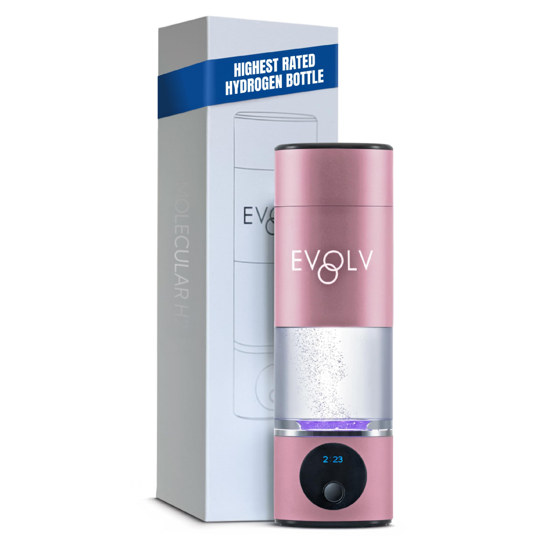 EVOLV Hydrogen Water Bottle Generator – SPE &amp; PEM Water Ionizer 5.42PPM, Highest Concentrated Dose – 8oz Hydrogenated Water Bottle for Improved Energy &amp; Inflammation Support - Easy to Use, Rose