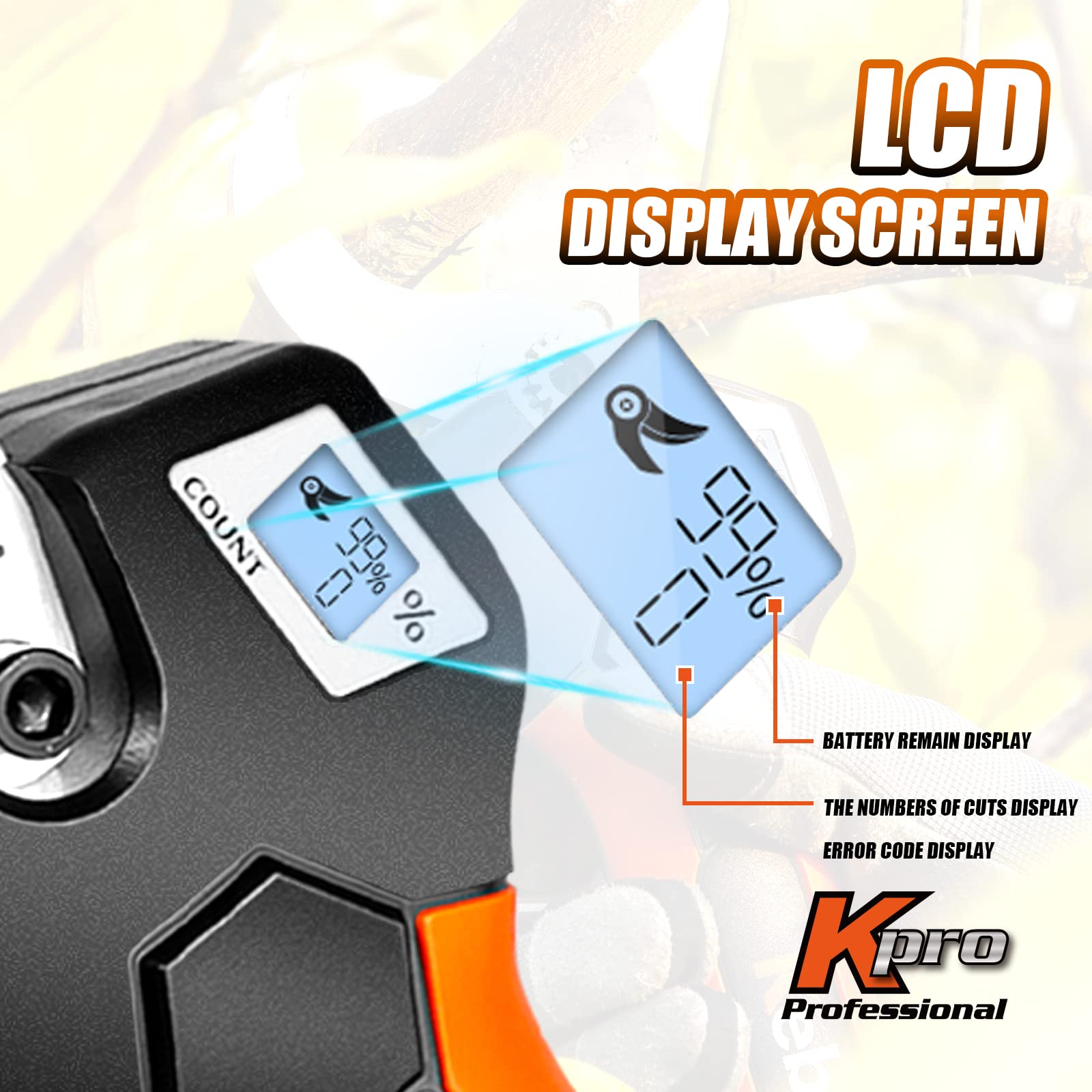 Cordless Electric Pruning Shears 40MM, Kebtek Professional Pruning Shears Battery Powered 18V Brushless Motor 2Pack 2AH Rechargeable Battery-LCD Display Screen (KT940)