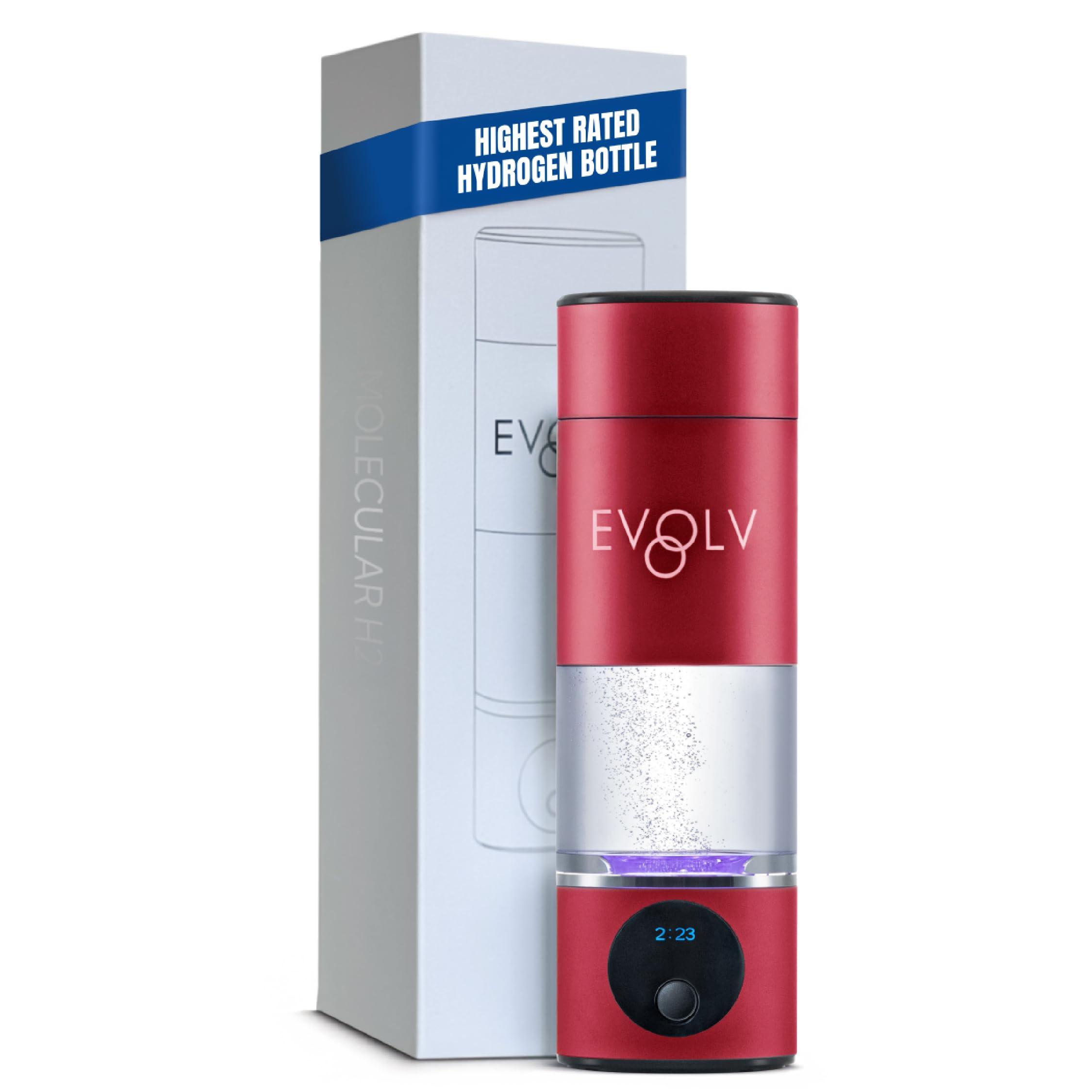 EVOLV Hydrogen Water Bottle Generator – 5.42PPM SPE/PEM Water Ionizer for High Hydrogen Concentration – Portable Hydrogenated Water Bottle for Energy &amp; Inflammation Support– 8oz Bottle, Crimson