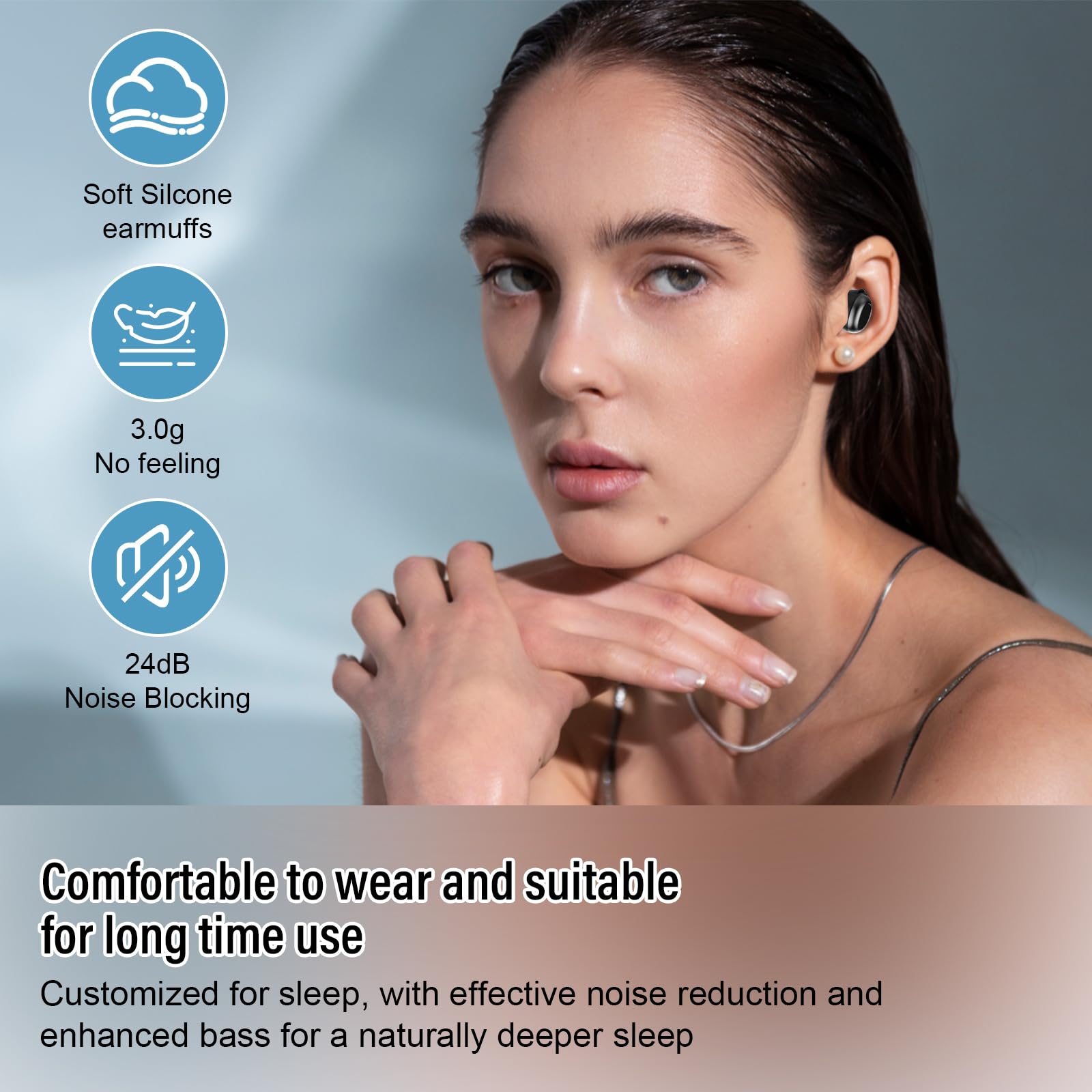 DUSONLAP Sleep Earbuds Bluetooth 5.4 in Ear Light-Weight Headphones, Mini Sleep Headphones Small Design for Side Sleepers, 47H Playtime with Charging Case, Clear Calls Earphones, Mysterious Black
