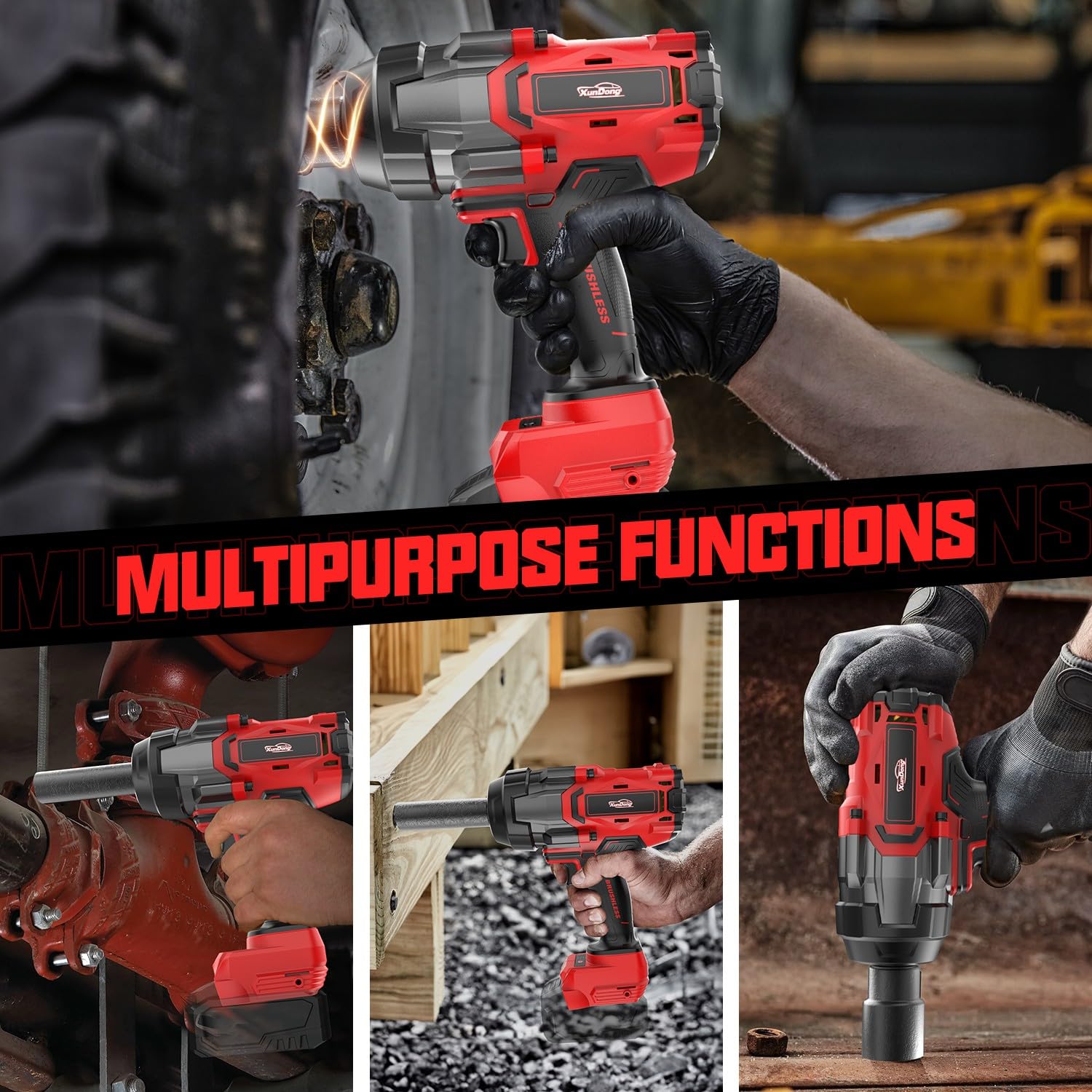 Cordless Impact Wrench 3/4" for Milwaukee 18V Battery, 1850Ft-lbs(2500N.m) High Torque Impact Gun Heavy Duty, Brushless Electric Power Impact Driver with 4 Speed Modes &amp; LED Work Light (No battery)