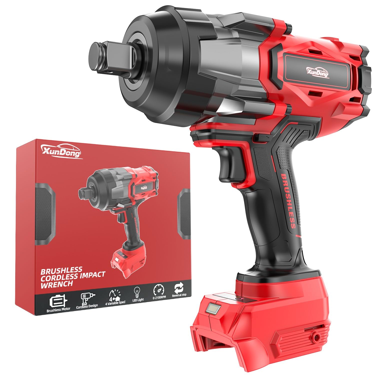 Cordless Impact Wrench 3/4" for Milwaukee 18V Battery, 1850Ft-lbs(2500N.m) High Torque Impact Gun Heavy Duty, Brushless Electric Power Impact Driver with 4 Speed Modes &amp; LED Work Light (No battery)