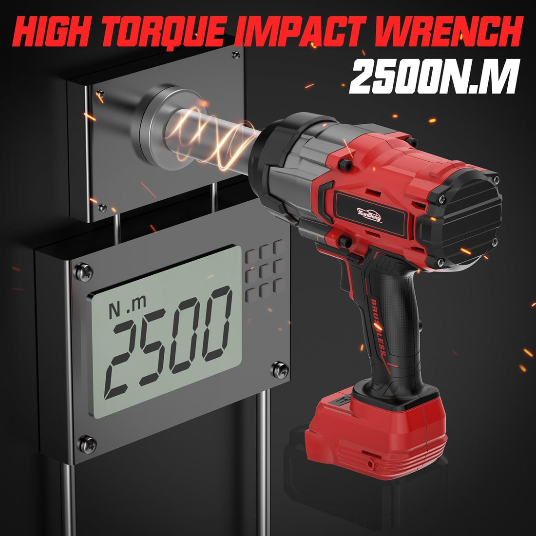 Cordless Impact Wrench 3/4" for Milwaukee 18V Battery, 1850Ft-lbs(2500N.m) High Torque Impact Gun Heavy Duty, Brushless Electric Power Impact Driver with 4 Speed Modes &amp; LED Work Light (No battery)