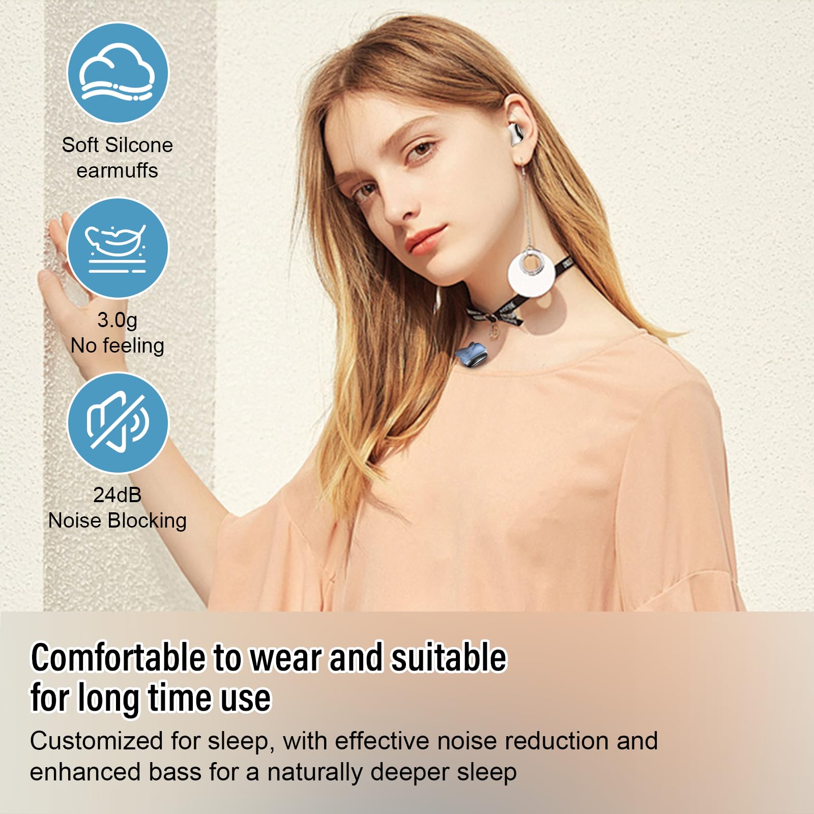 DUSONLAP Sleep Earbuds Bluetooth 5.4 in Ear Light-Weight Headphones, Mini Sleep Headphones Small Design for Side Sleepers, 47H Playtime with Charging Case, Clear Calls Earphones, Warm White