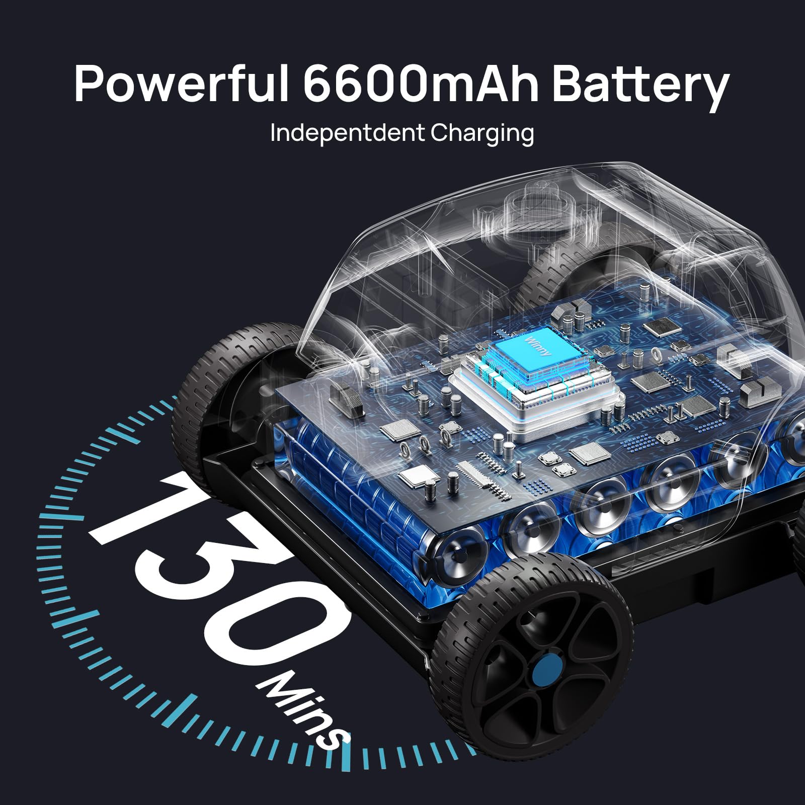 Cordless Robotic Pool Vacuum, Above Ground Pool Vacuum,Powerful Suction&amp;130mins Running Time,6600mAh Battery, Ideal for Flat Above Pools Up to 1300 Sq.ft