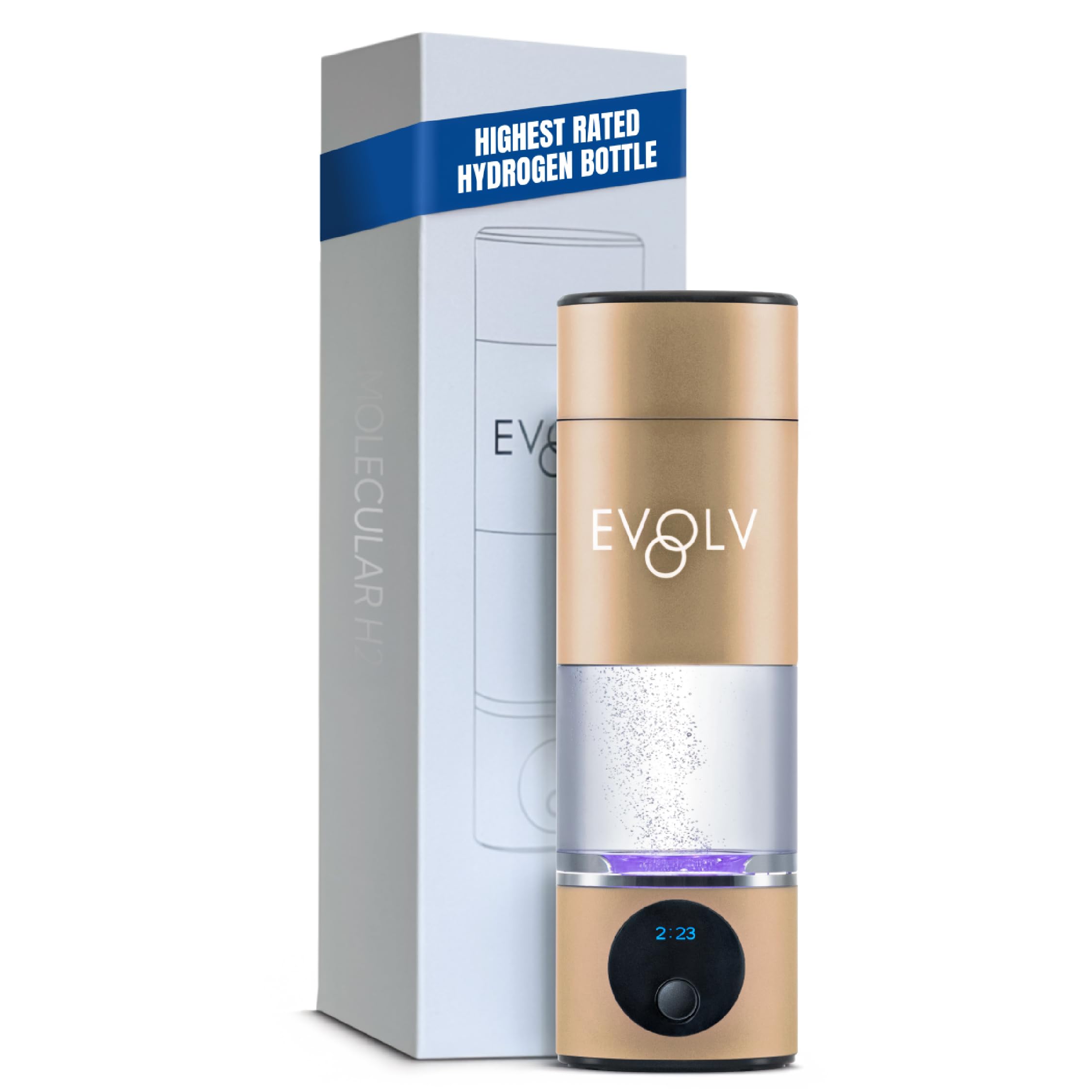 EVOLV Hydrogen Water Bottle Generator – SPE &amp; PEM Water Ionizer 5.42PPM, Highest Concentrated Dose – 8oz Hydrogenated Water Bottle for Improved Energy &amp; Inflammation Support - Easy to Use, Champagne