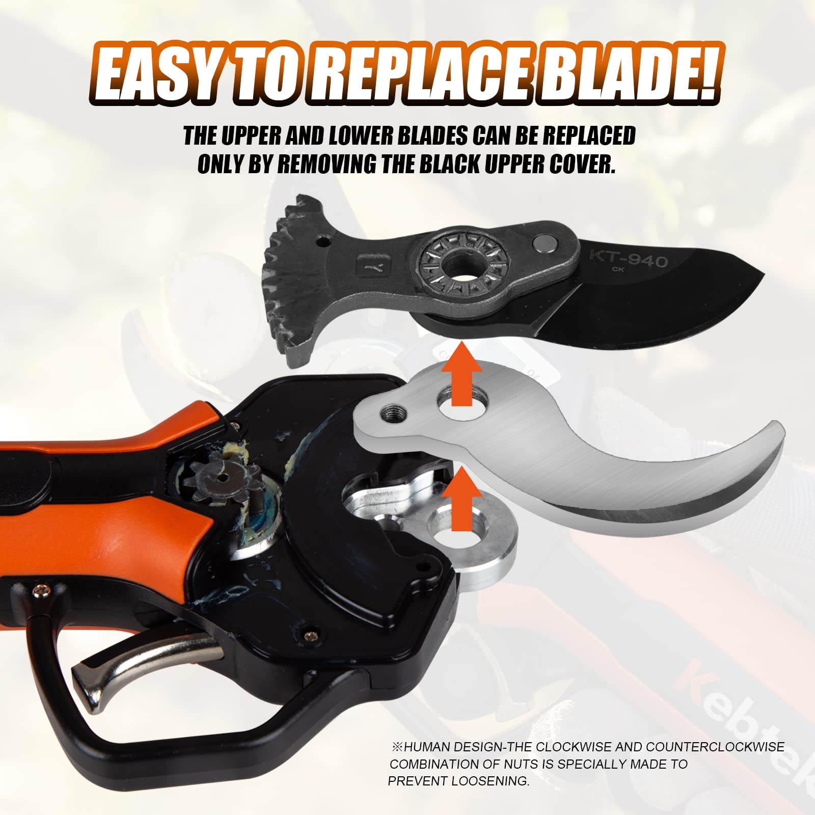 Cordless Electric Pruning Shears 40MM, Kebtek Professional Pruning Shears Battery Powered 18V Brushless Motor 2Pack 2AH Rechargeable Battery-LCD Display Screen (KT940)