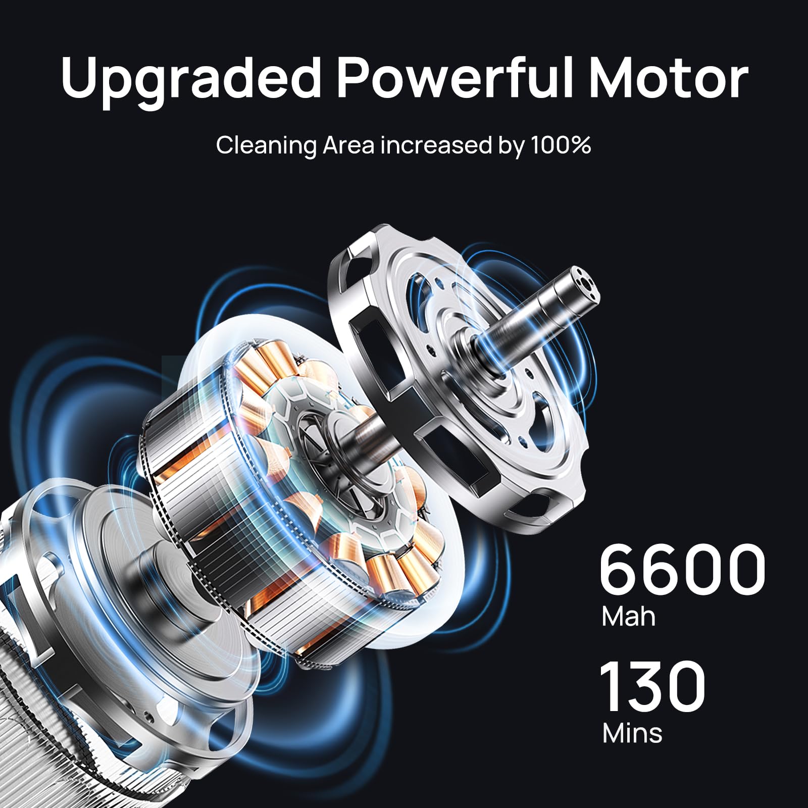 Cordless Robotic Pool Vacuum, Above Ground Pool Vacuum,Powerful Suction&amp;130mins Running Time,6600mAh Battery, Ideal for Flat Above Pools Up to 1300 Sq.ft