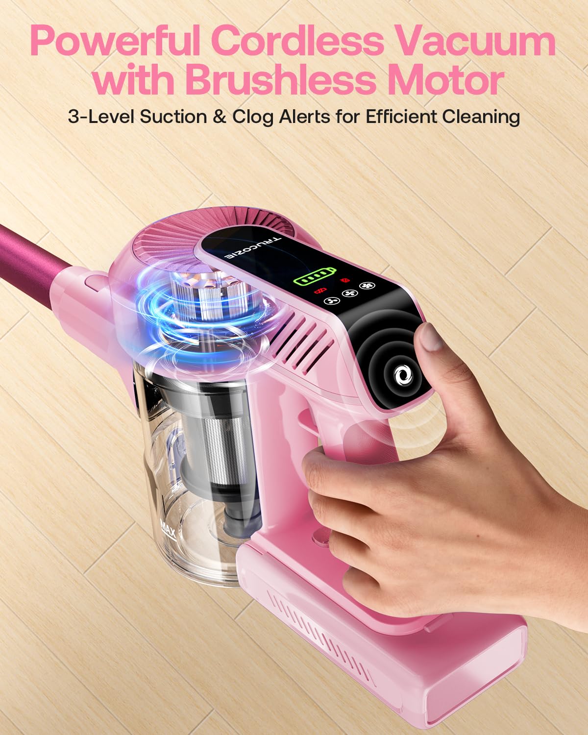 Cordless Vacuum Cleaner, 40Kpa 45Mins Vacuum Cleaners for Home, 8-in-1 Lightweight Stick Vacuum with Powerful Suction, Anti-tangle Wireless Vacuum for Carpet, Tile, Pet Hair, Hardwood Floors, Pink