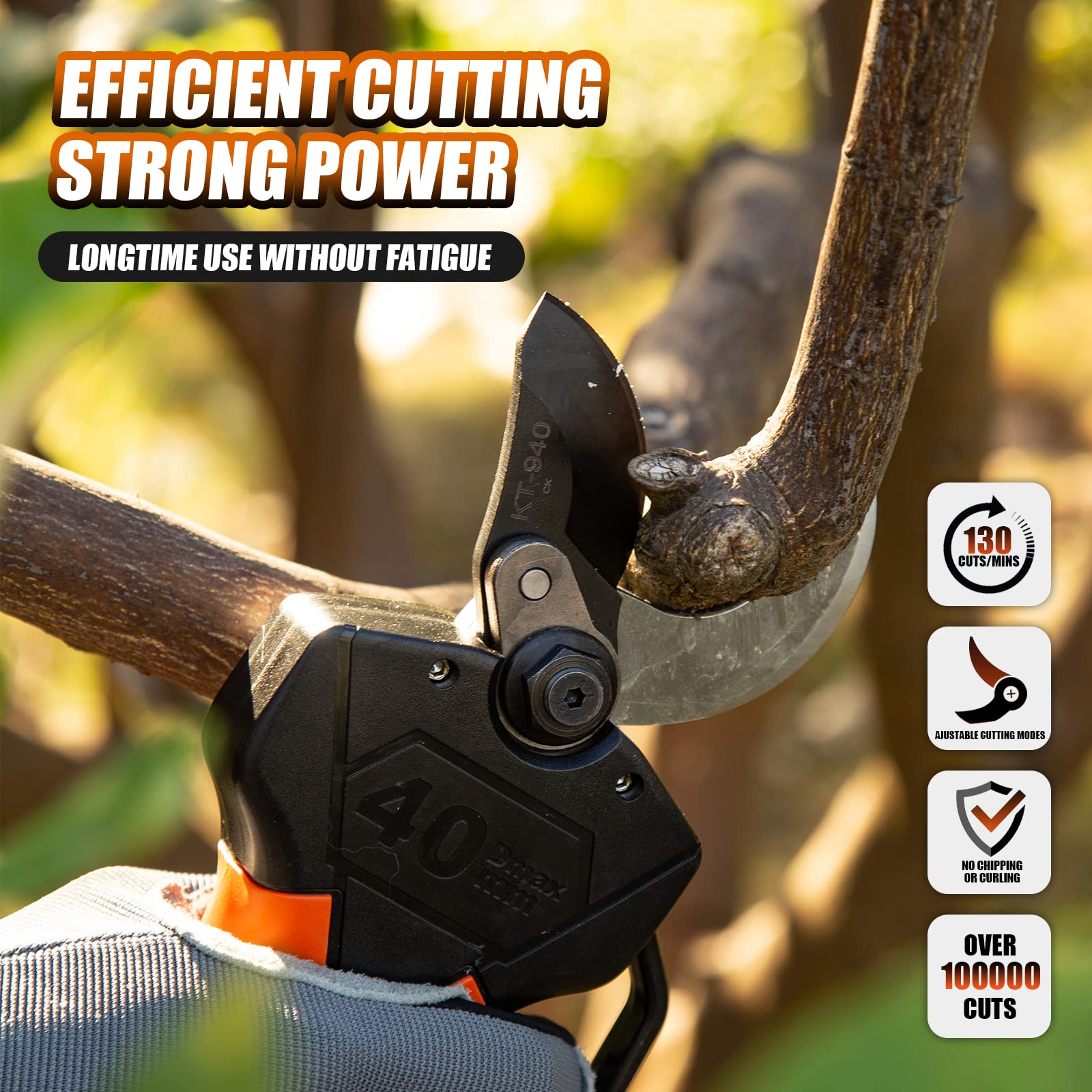 Cordless Electric Pruning Shears 40MM, Kebtek Professional Pruning Shears Battery Powered 18V Brushless Motor 2Pack 2AH Rechargeable Battery-LCD Display Screen (KT940)