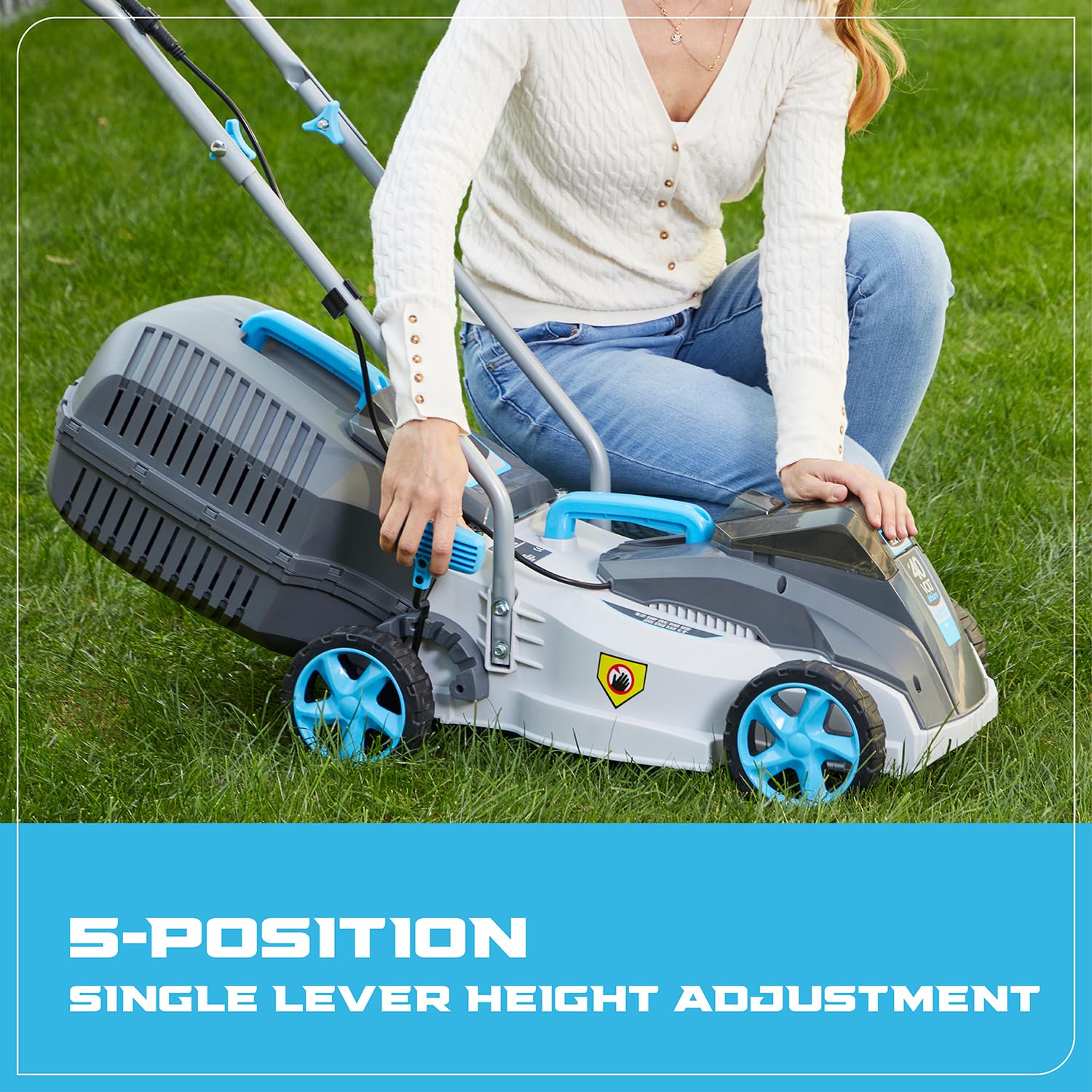 Cordless Lawn Mowers, 15 Inch Lightweight Lawn Mower, 40V Lithium-ion Lawnmower w/Brushless Motor, 5 Cutting Heights Adjustable -Low Noise 2 in 1 Push Mower