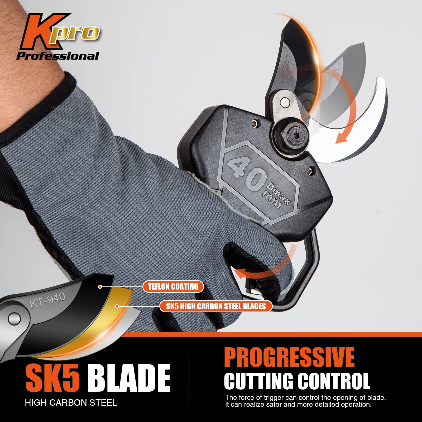 Cordless Electric Pruning Shears 40MM, Kebtek Professional Pruning Shears Battery Powered 18V Brushless Motor 2Pack 2AH Rechargeable Battery-LCD Display Screen (KT940)