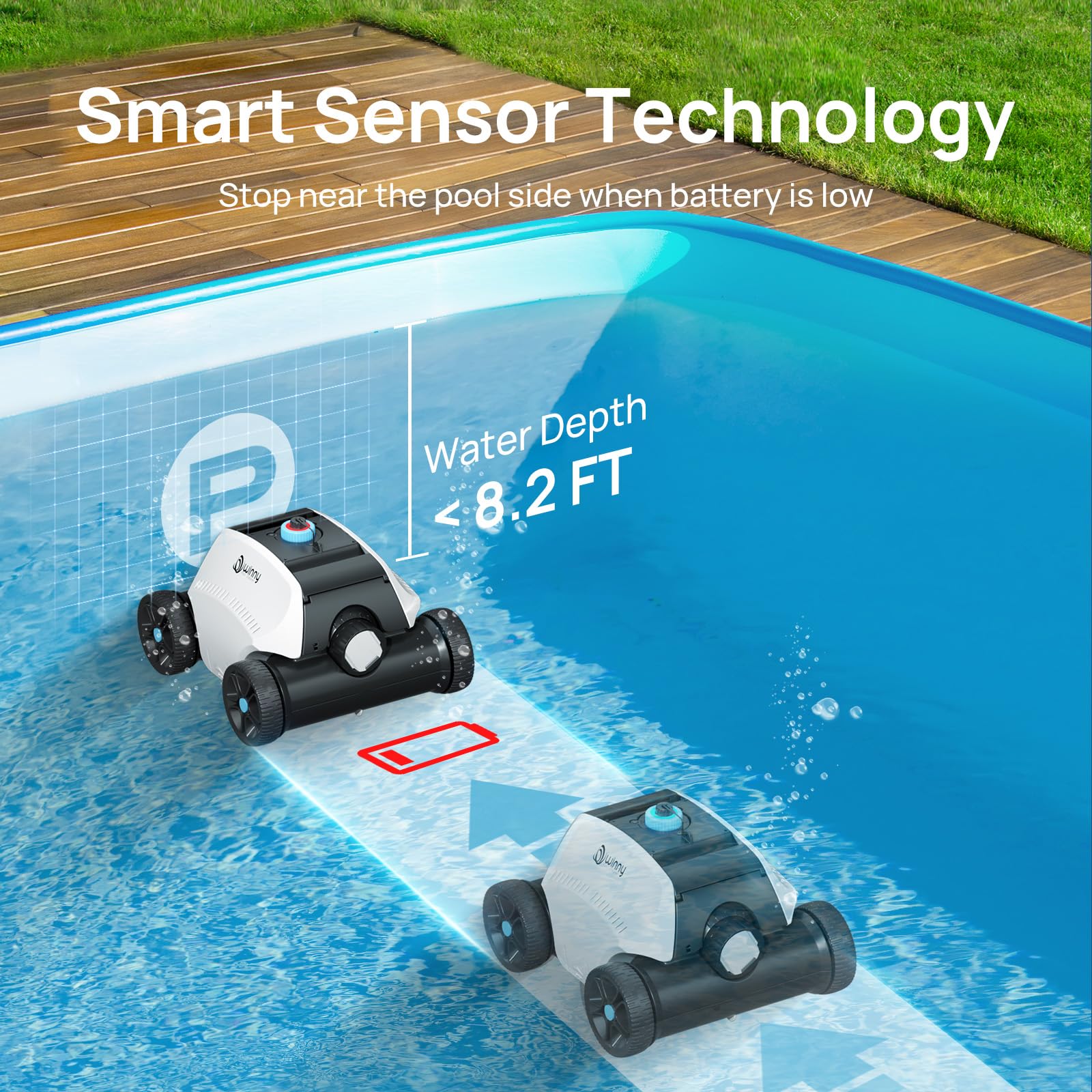Cordless Robotic Pool Vacuum, Above Ground Pool Vacuum,Powerful Suction&amp;130mins Running Time,6600mAh Battery, Ideal for Flat Above Pools Up to 1300 Sq.ft