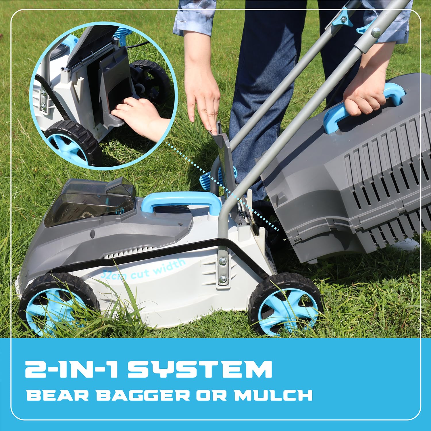 Cordless Lawn Mowers, 15 Inch Lightweight Lawn Mower, 40V Lithium-ion Lawnmower w/Brushless Motor, 5 Cutting Heights Adjustable -Low Noise 2 in 1 Push Mower