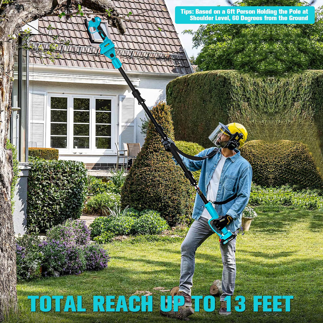 Cordless Pole Pruning Shears for Makita 18V Battery: 1.5-2 Inch Cutting Diameter Electric Pruning Shears with 2 x 2.0Ah Rechargeable Batteries - 13ft Reach Pole Pruner with LCD Display for Tree Branch